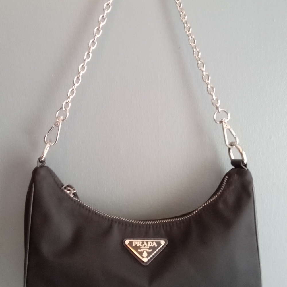 Prada Re Edition 2000 Nylon‎ Mini Shoulder Bag Black Silver Chain